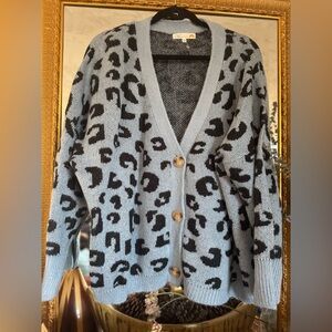 C&C California Blue and Black Leopard Cardigan